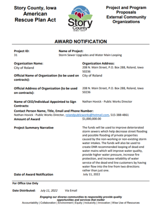 arpa award letter