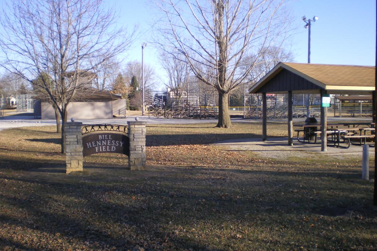 Bill Hennessy Field at Erickson Park on Roland’s East Side – two softball fields, shelter houses, playgrounds & volleyball court